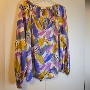 Emily Wonder Long Sleeve Abstract Print Top Size Large